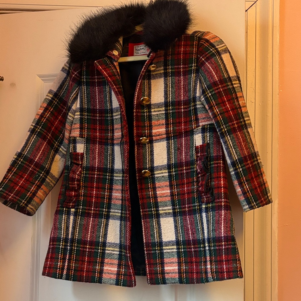 Crewcuts Kids Tartan Pea Coat - Red, Green, White